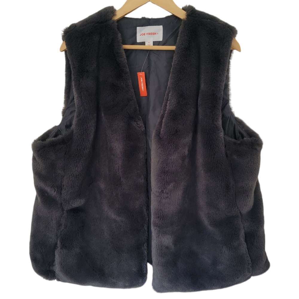 Joe Fresh Faux Fur Vest Open Front Gray Soft Cozy Layering Piece Women’s… - Picture 1 of 13